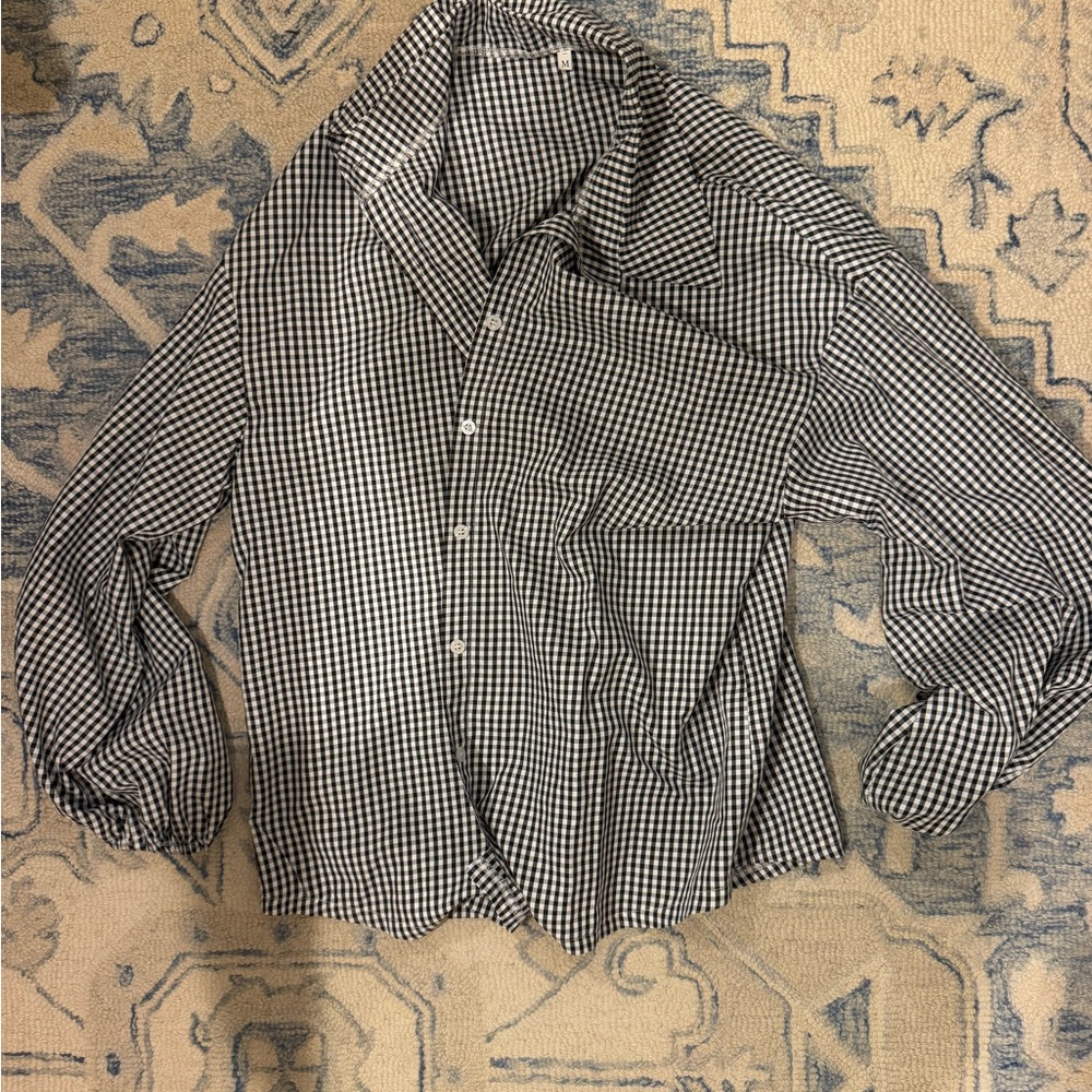Black and White Gingham Button-Up Blouse